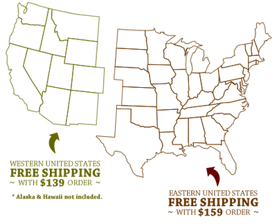 Map of the United States showing our free shipping offers