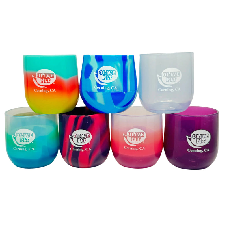 Olive Pit Logo Silipint Wine Glasses