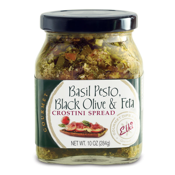 Elki Basil Pesto Black Olive & Feta Crostini Spread