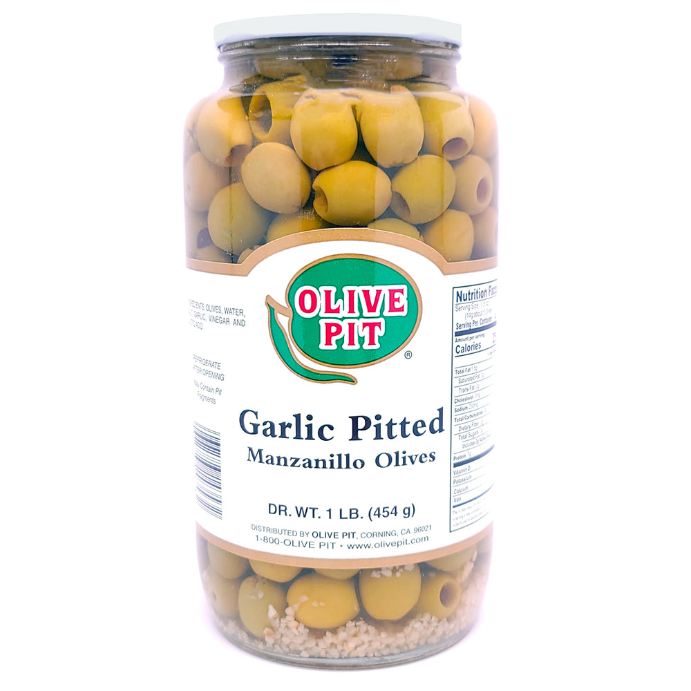 Olive Pit Garlic Pitted Olives (Manz - Small)