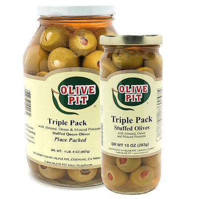 Triple Stuffed Placed Pack Olives - Almond, Onion & Pimiento