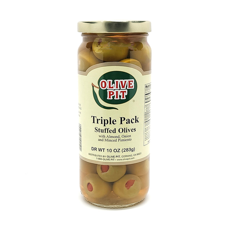 Triple Stuffed Placed Pack Olives - Almond, Onion & Pimiento